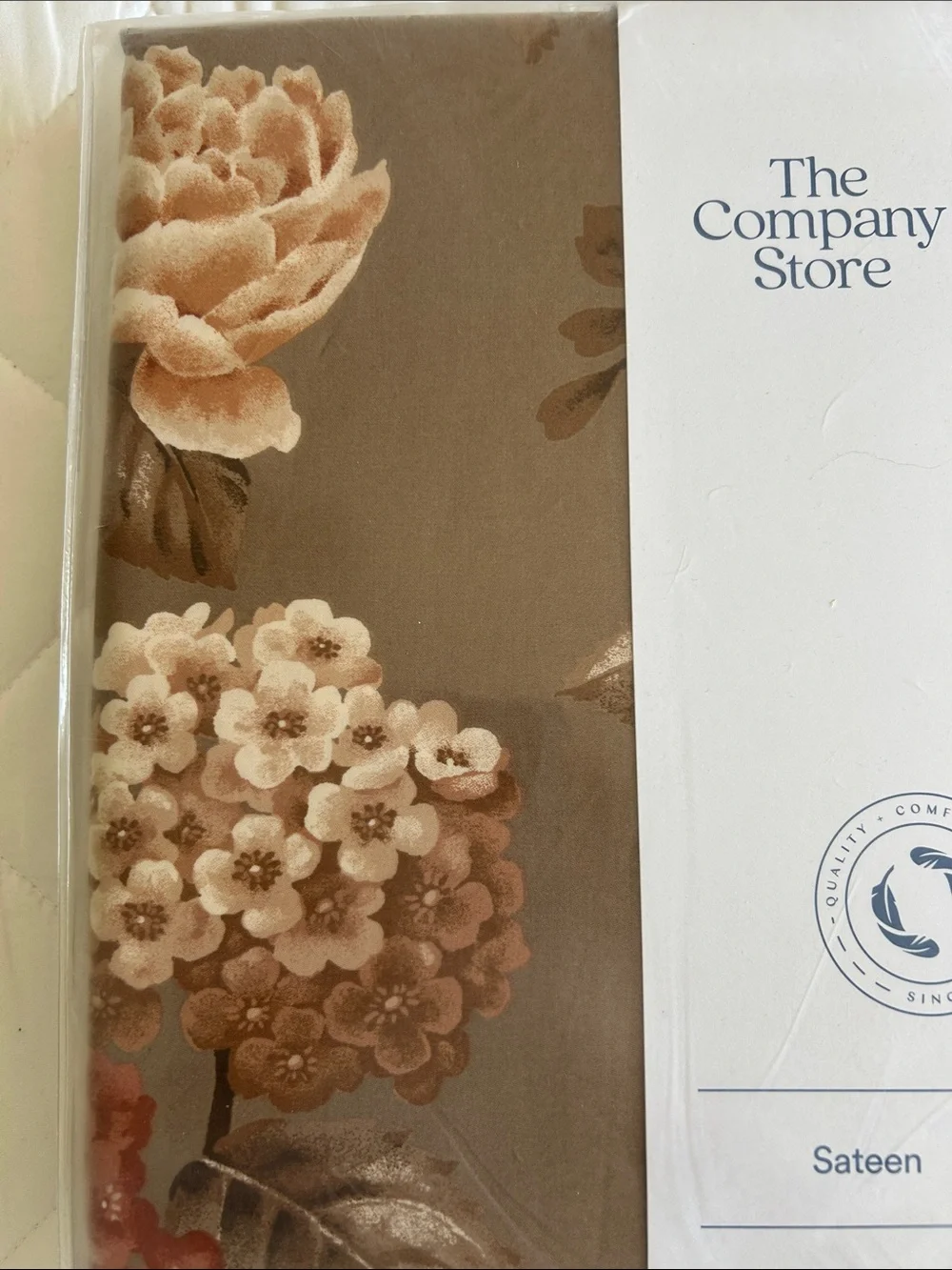 The Company Store Floral Sateen Duvet Cover in Taupe and Blush